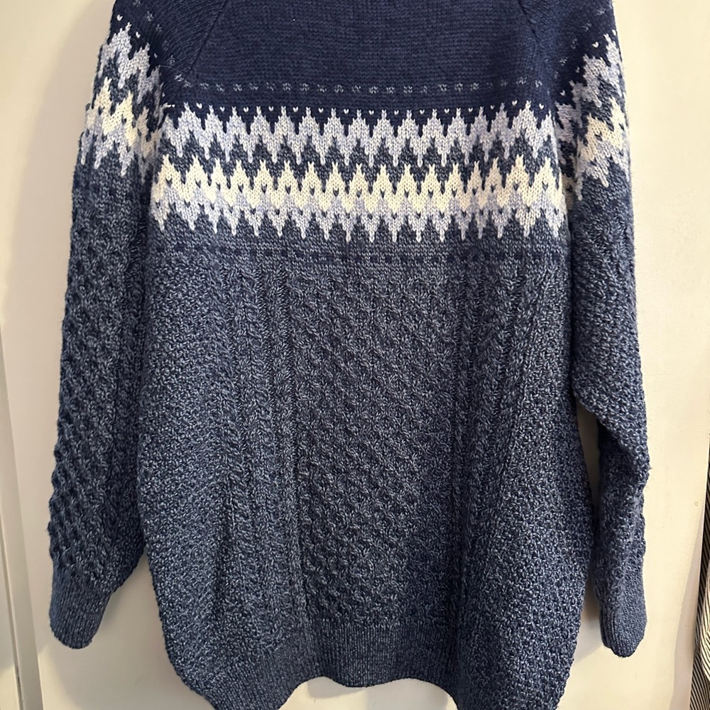 Original Aran Co. Irish Wool Sweater XL blue fair isle cable knit Madein Ireland - Picture 3 of 6